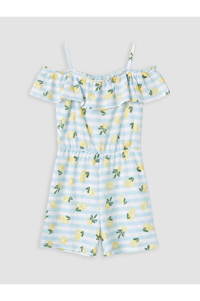 LC Waikiki Ruffled Neck Printed Girls' Shorts Jumpsuit