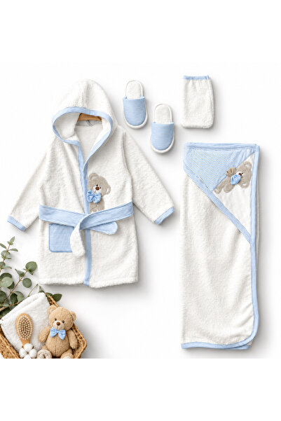 Mou&Kou Boxed Baby Bath Gift Set with Hooded Bathrobe, Towel and Slippers, 0-...