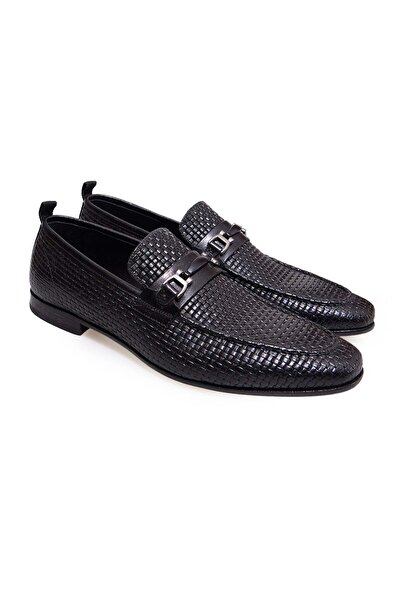 FRANCO CALVANI Black Color Laceless Genuine Leather Men's Shoes