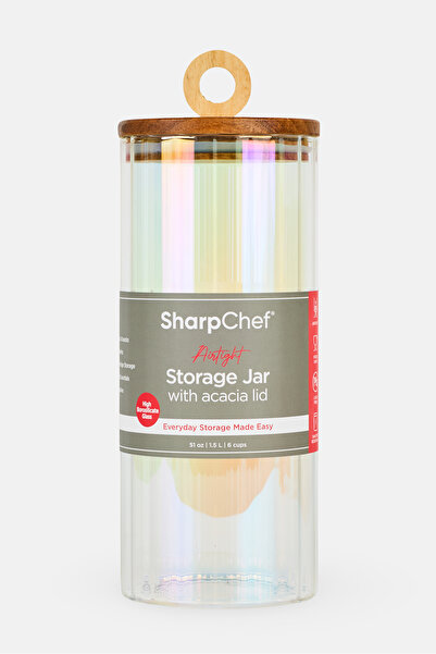 Sharp Chef Glass Airtight Storage Jar With Acacia Lid, Transparent