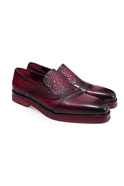 FRANCO CALVANI Burgundy Color Laceless Genuine Leather Men's Shoes