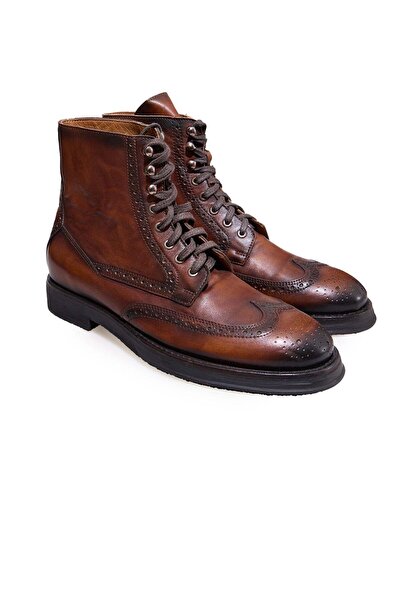 FRANCO CALVANI Tan Color Lace-Up Genuine Leather Men's Boots