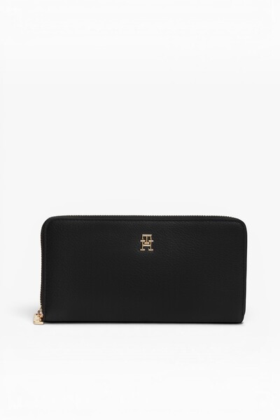Tommy Hilfiger Women's Th Monogram Logo Coin Pocket Zipper Black Wallet