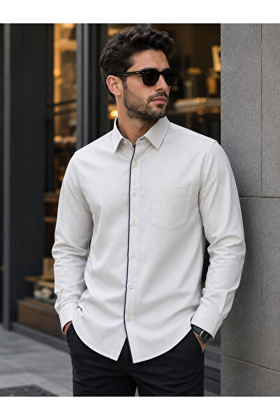 COLVIS MAN Wide Cut Long Sleeve Classic Shirt with Detailed Pocket Stitching