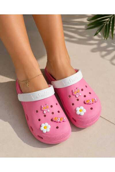 Rooster Kadın Pembe Kedi ve Çiçek Figürlü Hafif EVA Günlük Terlik