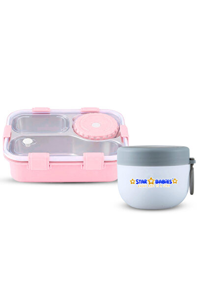 STAR BABiES - 4-Compartment Bento Lunch Box with Stainless Steel Food Jar.