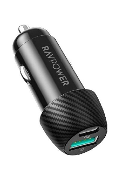 RavPower شاحن سيارة بايونير 49 واط USB-C و USB-A - أسود