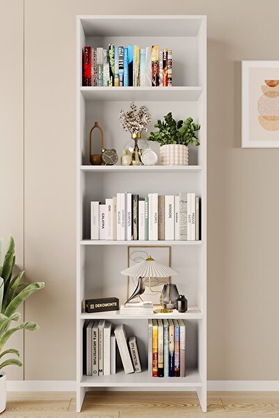 Dekomonte 5 Raflı Kitaplık Beyaz | Modern Çok Amaçlı Kitaplık | 169,5 x 56,3 ...