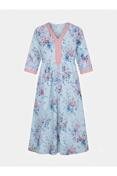 Zinora Girls Floral Kaftan Dress, Size 6, loose fitting, total length 36cm.