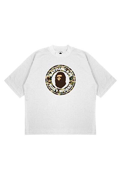 PURE EFFECT Unisex Oversize Bathing Ape Busy Works Printed Boxy Fit Thick Fab...