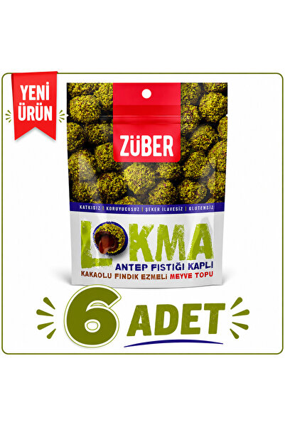 Züber Lokma Antep Fıstığı Kaplı Kakaolu Fındık Ezmeli Meyve Topu (96 g) x6 Paket