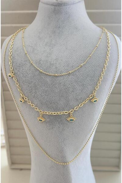 Gosea Layered Gold Color Women's Necklace with Blue Evil Eye Beads and Eye Fi...