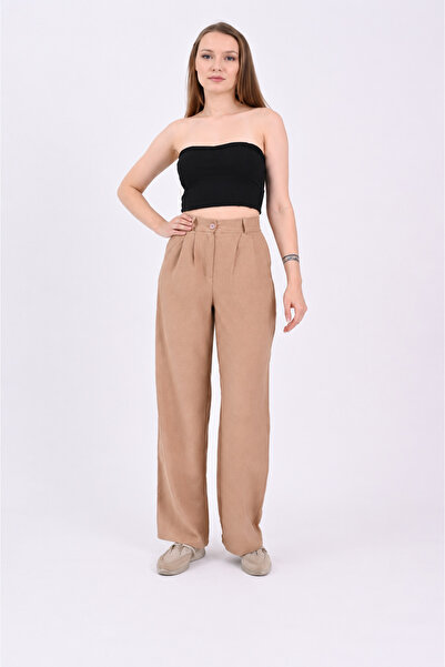 Hazel Women's K.Mink High Waist Linen Palazzo Trousers
