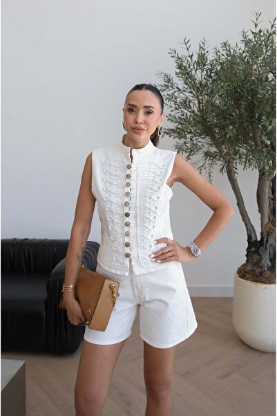 Havoş Ecru Milano Vest Shorts Denim Set