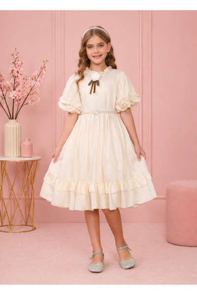 JO FASHION فستان بناتي كلاسيك بلون أوف وايت