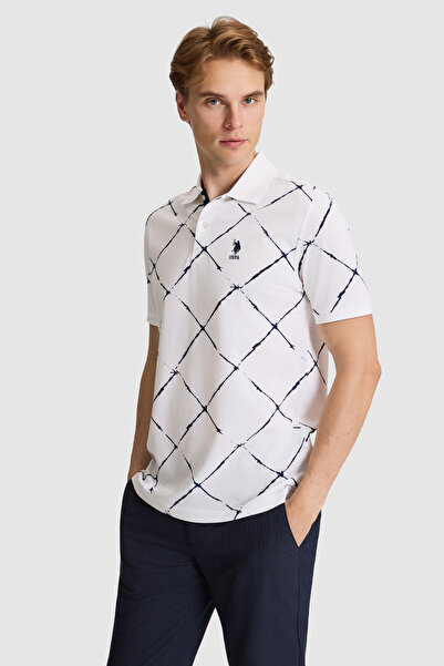 U.S. Polo Assn. تي شيرت رجالي أبيض بقصة عادية وياقة بولو 50326954-VR013