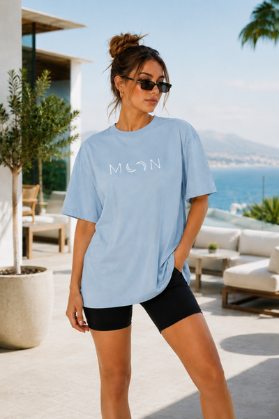 FECCY Premium Moon Printed Oversize Women's T-Shirt Cotton Oversize T-Shirt