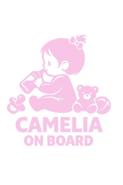 OEM Autocolant decorativ auto  "CAMELIA ON BOARD ", 10cm, Roz