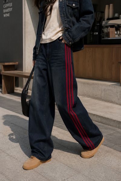 GRİİ WEAR Vintage Stripe Detailed Baggy Jeans