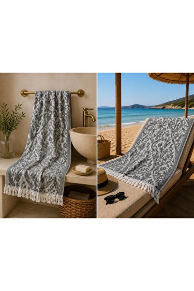 Missi Aegean Breeze Palace Jacquard dvostrani peštemal - sivi - 100% pamuk 10...