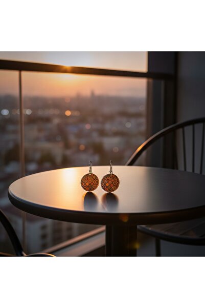 Erol Bakır 100% Handmade Copper |   Copper Brown Minimal Round Dangle Earrings