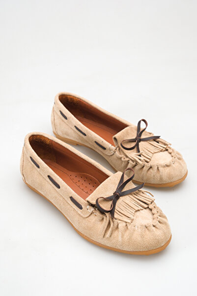 Ayakkabı Delisiyim Beige Genuine Leather Women's Loafer Shoes with Tassel Bow...