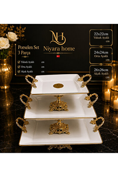 Niyara home Porcelain Set 3 Pieces High-Legged J Medium-Legged J Low-Legged c...