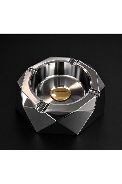 LUCIDIUSDECOR Scrumieră metalică gri cu design geometric - 11×4cm