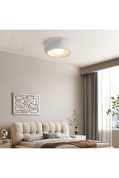 Ferisa Home Beton Görünümlü Dokulu Plafonyer Avize E27 Duylu Tavana Sıfır Mod...