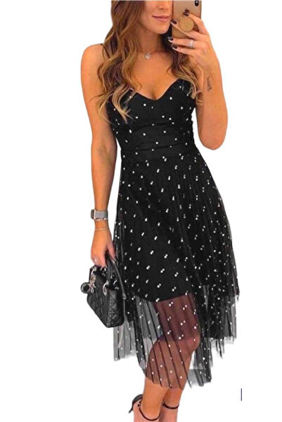 Woman's Fashion Μίντι βραδινό φόρεμα μαύρο