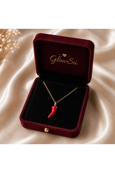 GlowSu Biber Kolye Şans ve Nazar Kolyesi Gold Renk Minimal Çelik Kolye