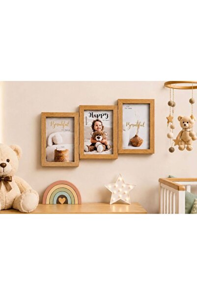 ZERAFET 3lü Yapışık Ahşap Duvar Çerçevesi – Poster ve Fotoğraf Çerçevesi Salo...