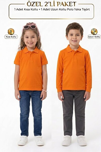 NACAR STORE Dječji unisex polo ovratnik, set od 2 školske majice sa dugim i k...