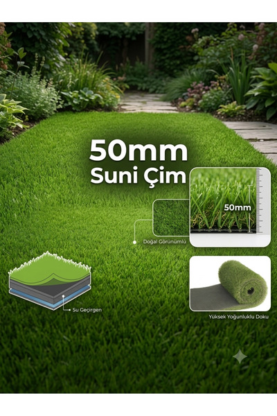 Nurteks Çim Halı 50 mm Suni Çim En:4 Metre Sarı Otlu Doğal Çim Görünümlü