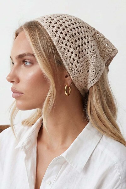 Trend Alaçatı Stili Women's Beige Floral Motif Bandana Alc-X15560
