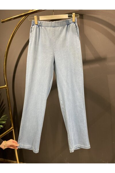 ALANURMODA 1003 بنطلون تينسل بورو ميدي أزرق