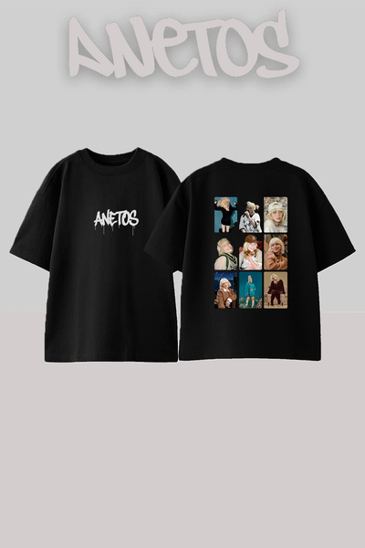 Anetos Μπλουζάκι Billie Eilish_57 με στάμπα σχεδίου, Unisex, Oversize, Μαύρο