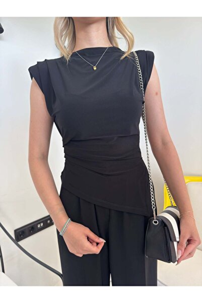 Bade Butik Black Padded Slit Blouse