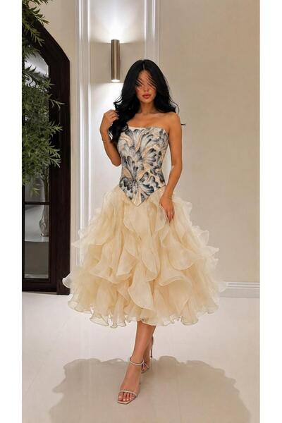 led style Evening & Prom Dress - Beige - Crop