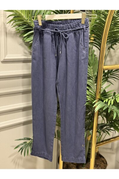 ALANURMODA 2803 بنطلون جينز بخصر مربوط ولون نارنجي نيلي