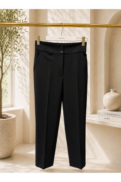 ALANURMODA 3955 Pencil Pants with Elastic Waist Back in Black