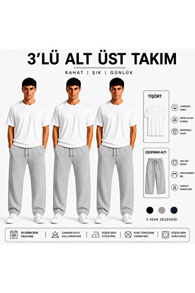 JULİA MODA 3-Piece Men's Sweatpants and Top Set, Lightweight and Breathable F...