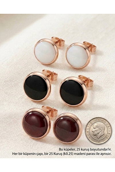 Nuveria Women's Set of 3 Rose Plated Black White Claret Red Round Enamel Earr...