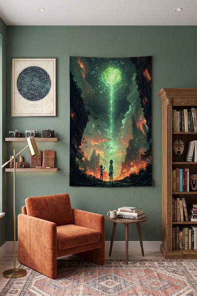 Milura Rick and Morty Duvar Örtüsü – Modern Dekoratif Kaliteli Kumaş Tapestry...