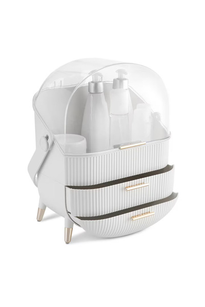 Navaris Organizator de cosmetice cu 2 sertare și capac transparent, Alb, 5384...