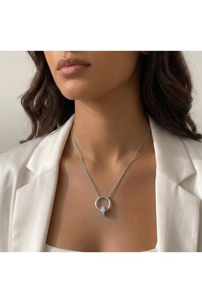 TAKVANOV Stainless Steel Zircon Stone Circle Women's Necklace – Modern Design