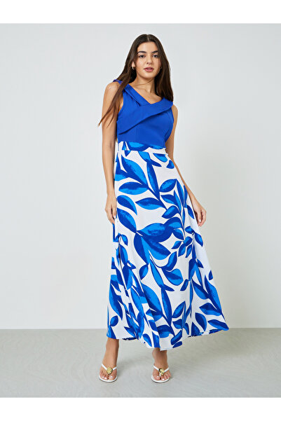 Take Two By Styli Blue Printed Sleeveless A-Line Maxi Dress