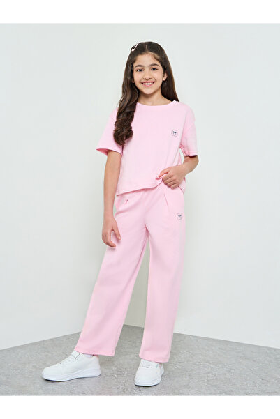 Styli Girls Light Pink Crop Top with Straight Leg Joggers Set