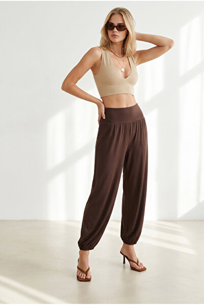 Olalook Women's Brown Thick Waistband Modal Viscose Shalwar Trousers Pnt-1900...
