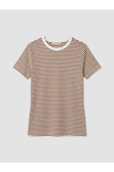 LC Waikiki Lcw Everyday Beige Crew Neck Striped Women's T-Shirt